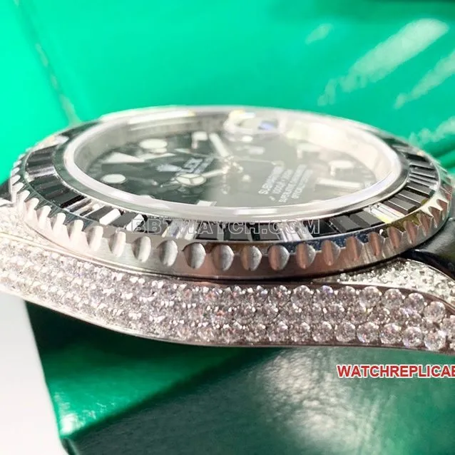 Rolex Submariner Super A Black Dial Diamond Bezel Leather Strap Real Shot Photo