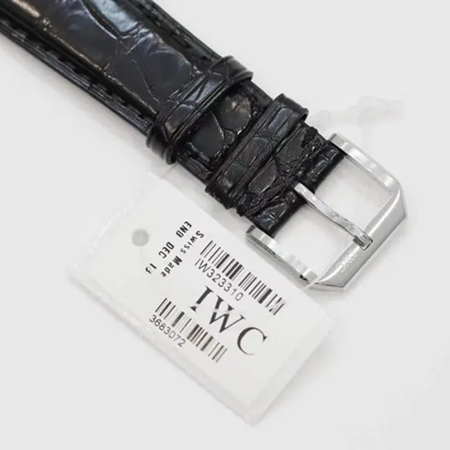 top-tier watch IWC men's blue dial black belt automatic movementleather strap watch front view