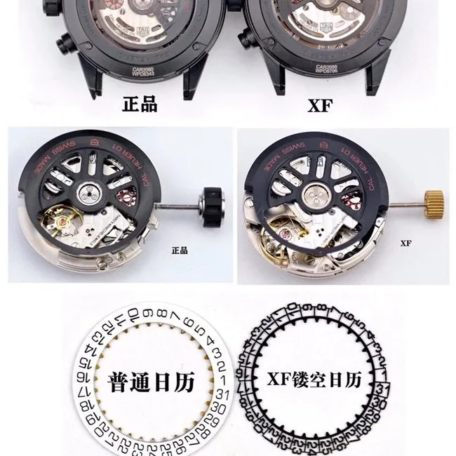 XF TAG Heuer hollow ceramic black knight men's watch genuine and fake comparison evaluation dial picture