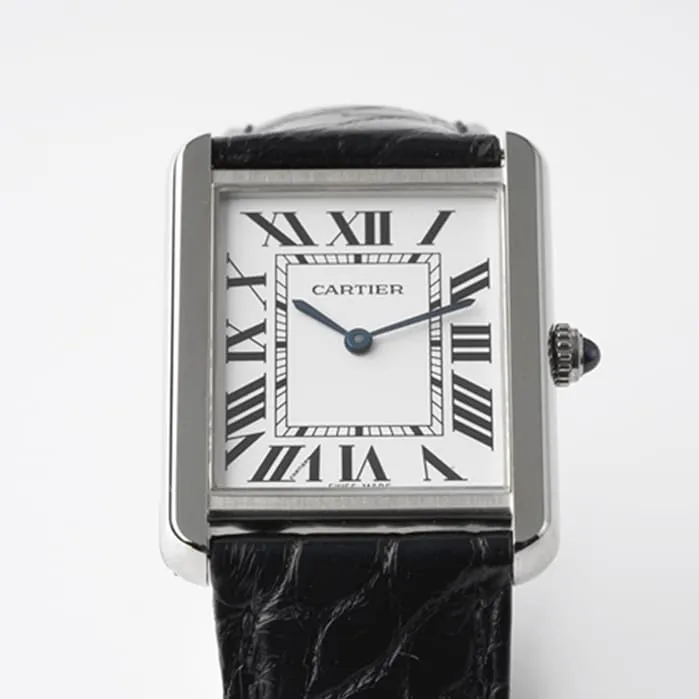 top-tier watch Cartier women's white dial tank series leather strap watch clasp picture