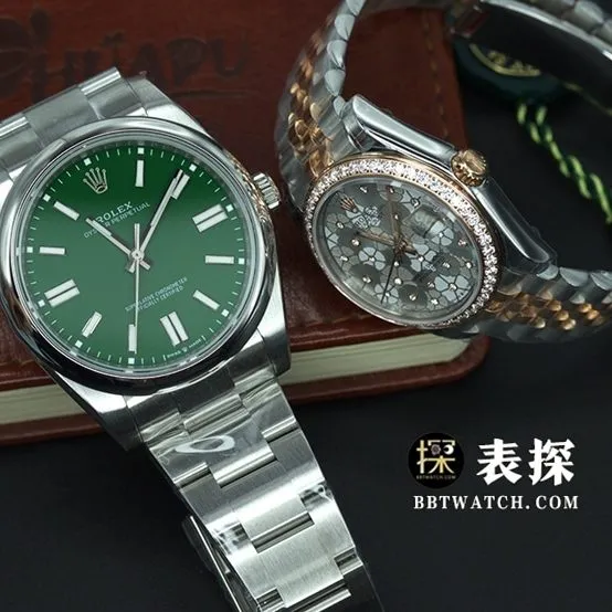 JVS FactoryRolex Oyster Perpetual top-tier watch men's green dialsteel bracelet model pictures and prices front live photo
