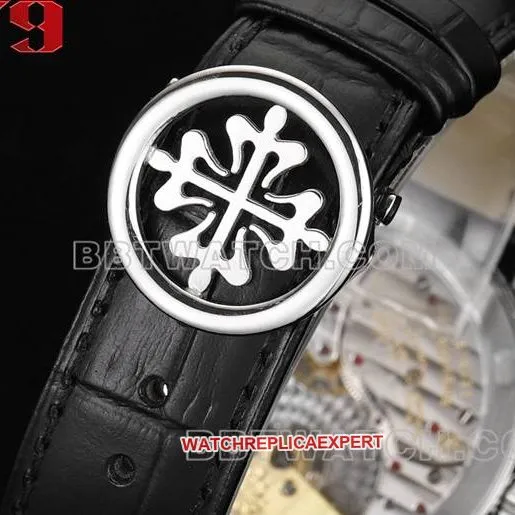Top watch complex function timepieces V9 Factory Patek Philippe white dial leather strap real shot photo