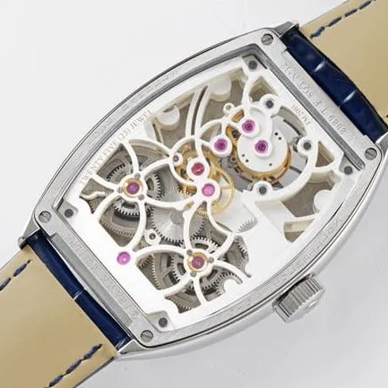 top-tier Frank Muller high-quality men's black dial black belt manual winding mechanical leather strap watch front view