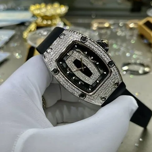 Richard Milletop-tier watch South Africa real diamond ladies black dial black belt automatic movement watch front view