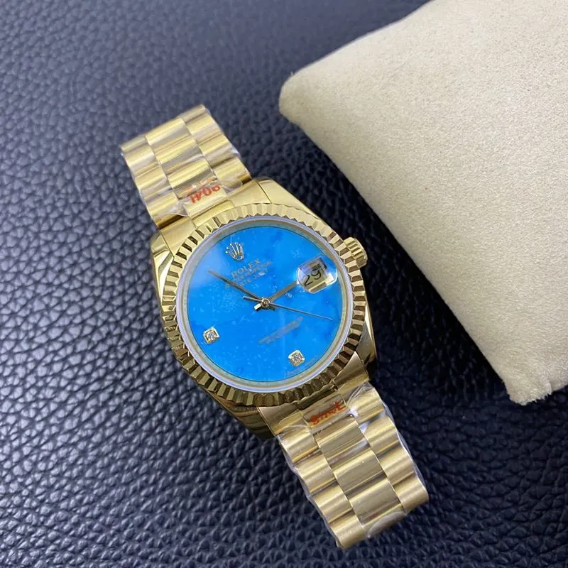 Rolex high-quality watch Day-Date turquoise dial watch side view