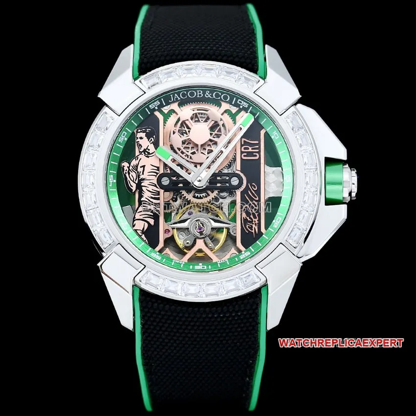 TW factory Czech Leopard C Ronaldo CR7 co-branded customized diamond bezel black and green front live photo