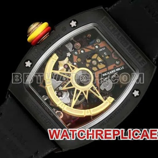 Richard Mille men's top-tier 1:1high-quality smiley tourbillon black shell black leather strap model RM 88front live photo