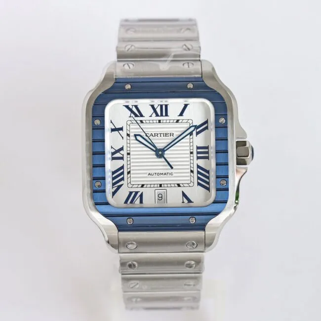 Cartier new GF Santos white steel rubber strap men's watch detail shots