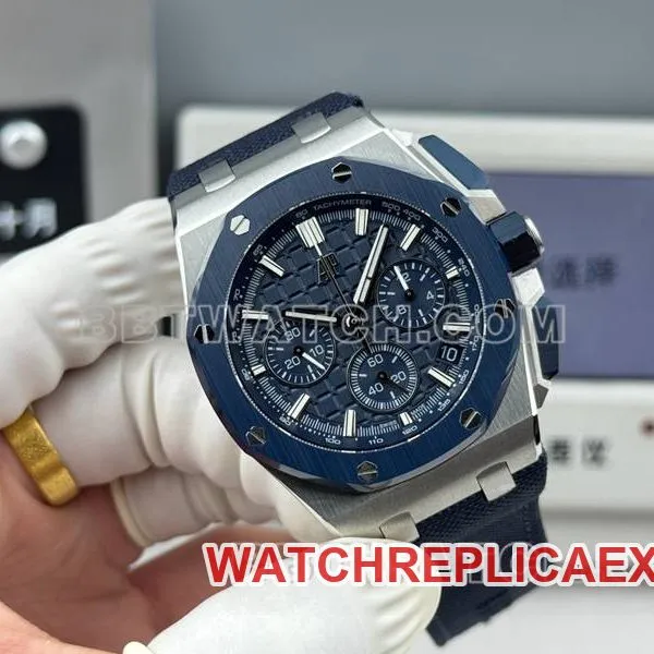 Audemars Piguet1:1replica watch LS factory Royal Oak offshore type 43MM blue dialchronograph mechanical rubber model 26420front live photo