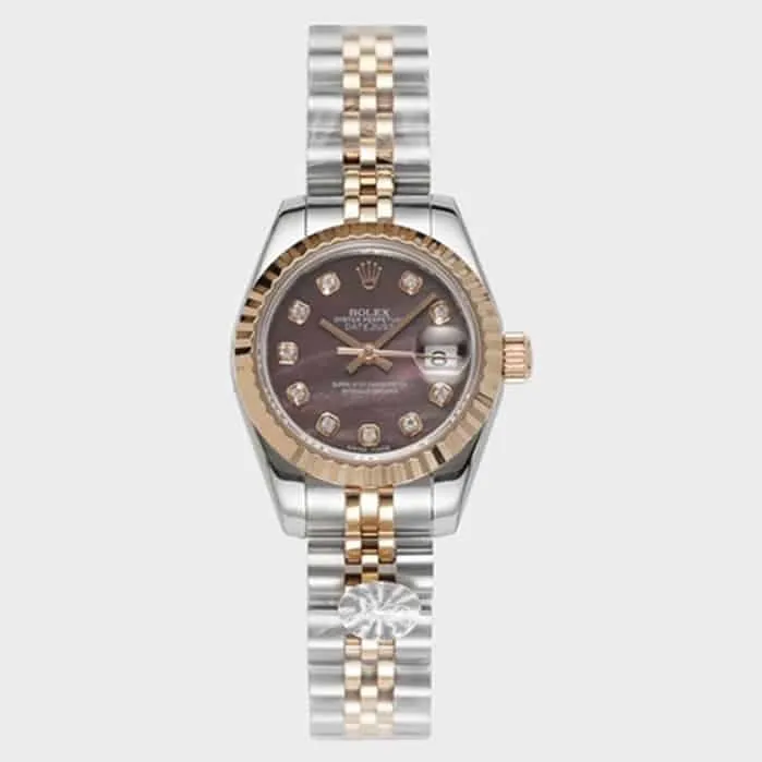 Top-tier watch Rolex women's brown dial Datejuststeel bracelet watch front view