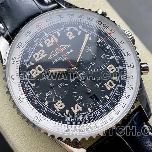 watch BLS factory black white dialBreitling aviation chronographleather strap model front live photo