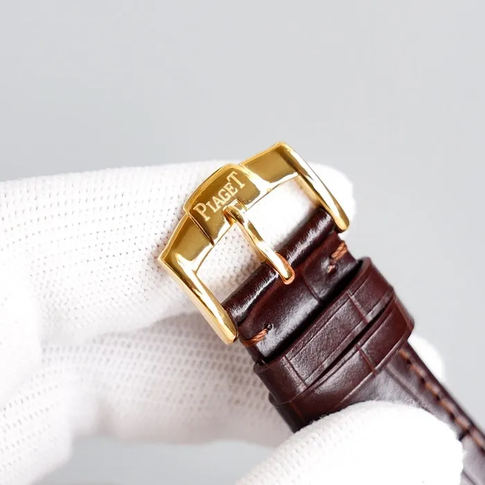 Top-tier watch Piaget men's gold plate Altiplano series automatic movementleather strap watch front view