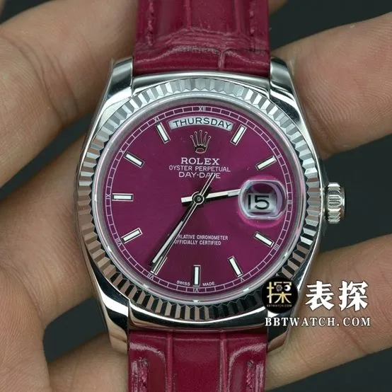 TR factory Rolex Day-Date type watch men's red plate leather strap model pictures and prices front live photo
