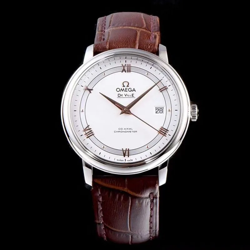 super cloneOmega watch disc flying business series men's mechanical ultra-thin watch brown bracelet track butterfly flying front view