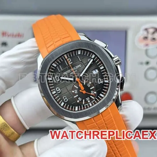 1:1replica watch Patek PhilippeP1 factory grenade black dial mechanical orange rubber model 5968front live photo