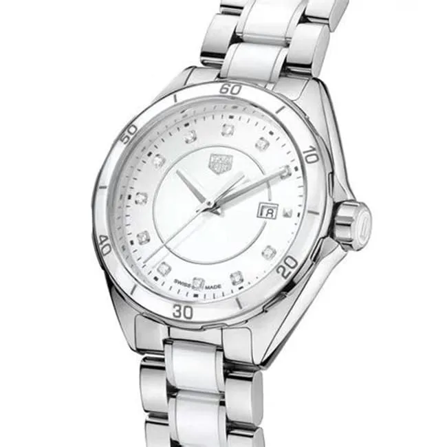 Original watch TAG Heuer Aquaracer white dialsteel braceletquartz women's watch front view