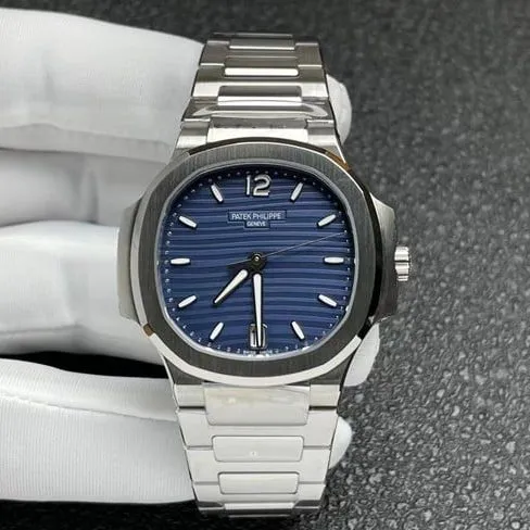 3K Factorytop-tier watch Patek Philippe fully automatic movement women's blue dialsteel braceletNautilus series watch front view