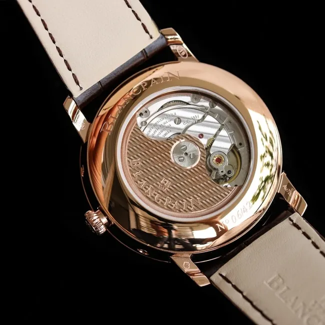 top-tier watch Blancpain classic series 6656 men's white dial brown belt automatic movementleather strap watch detail shots