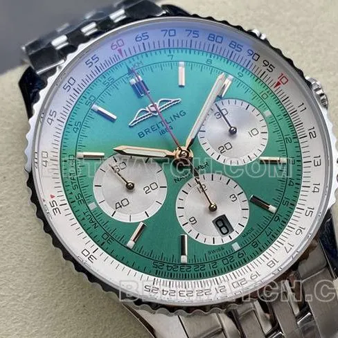 1:1replica watch BreitlingBLS factory aviation chronographgreen dialsteel bracelet front live photo