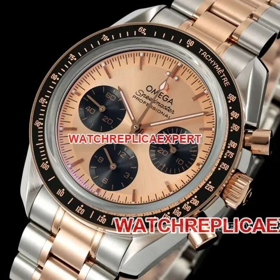 Omega Speedmaster pink gold disc gold steel bracelet model 310.20.42.50.99.001side live photo