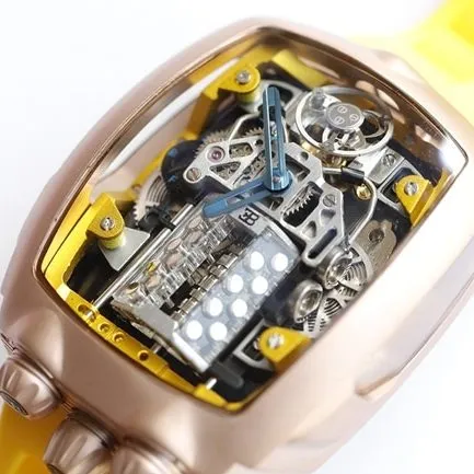 Bugatti Veyron top-tier watch men's black dial mechanical yellow rubber strap men's watch front view