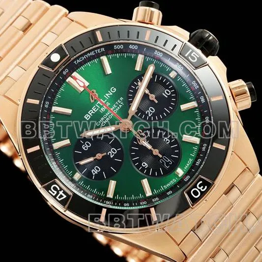 Breitling optimal collectible watches TF factory mechanical chronograph green disk 44mm rose gold steel belt models front real picture