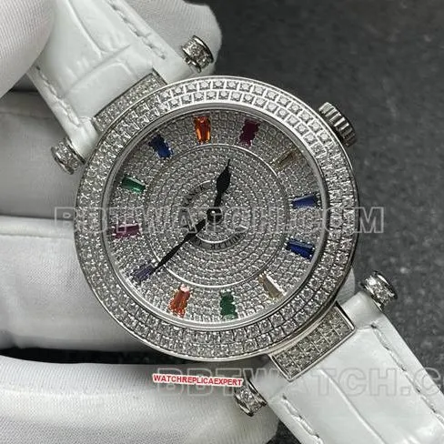 Frank Muller optimal watch quartzABF factory diamond bezel white leather braceletfront live photo