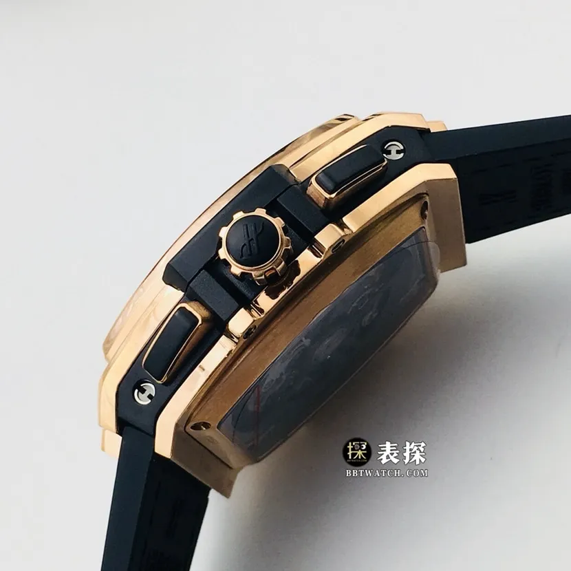 AB Big Bang Hublot1:1replica watch hollow disc set with diamond leather strap model 641.OX.0183.LR.1704 side view