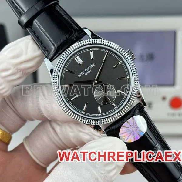 Patek Philippe1:1replica watch SDF factory classic black dial nail pattern ring 39mmleather strap model front live photo