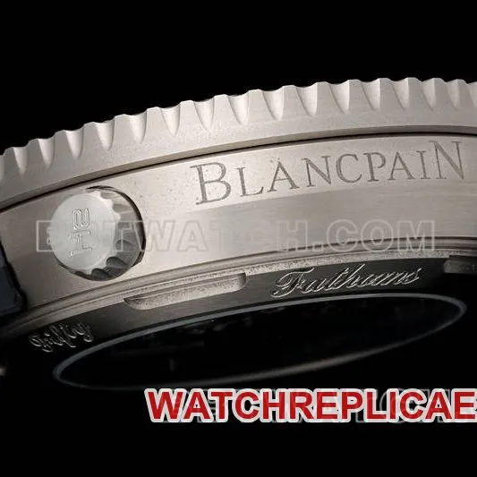Blancpain watch fifty fathoms black dial blue needle titanium mechanical black rubber front live photo