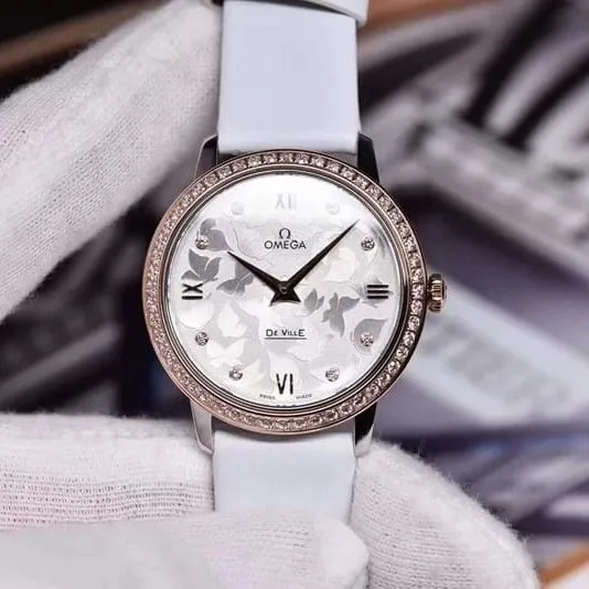 super cloneOmega women's De Ville series watch butterfly dance 32.7mm diamond white dial back cover picture