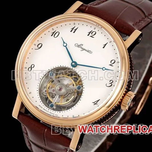 Breguet 1:1replica watch RMS factory classic white dialtourbillonrose gold mechanical leather strap model front live photo