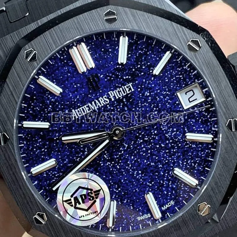 APS factory Audemars PiguetRoyal Oak1:1top-tier starry sky disk black ceramic15500front live photo
