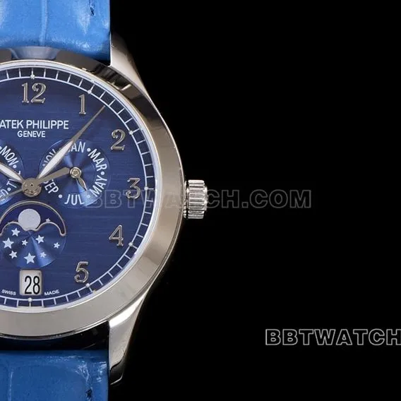 ZP factory Patek Philippe complex function timepiece super cloneblue dial annual calendar leather strap model 4947Gfront live photo