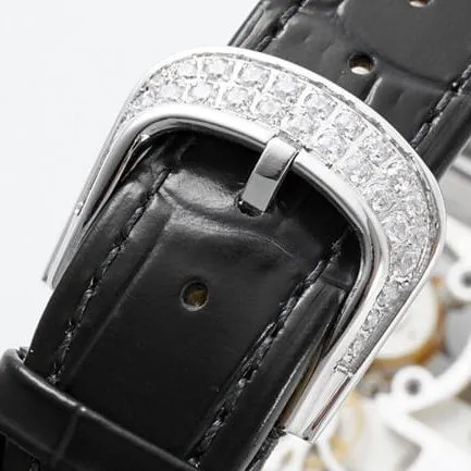 top-tier Frank Muller men's watch white dial black belt manual winding mechanical tourbillonleather strap front view