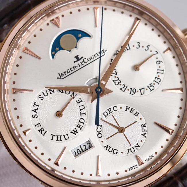 TW factory top-tier watch Jaeger-LeCoultre master moon phaserose goldwhite dial perpetual calendar automatic movement men's watch front view