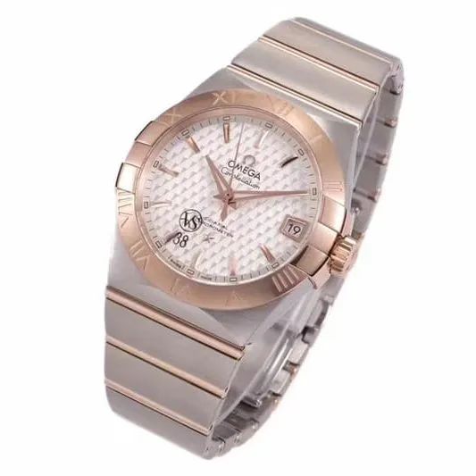 Omega temperament model vs Constellation high-quality temperament model 8500 mechanical watch white dialrose gold front view
