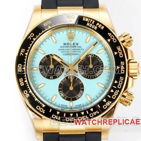 collectible watch DaytonaJF factory Rolex ice blue dialyellow gold4131 mechanical rubber braceletside live photo