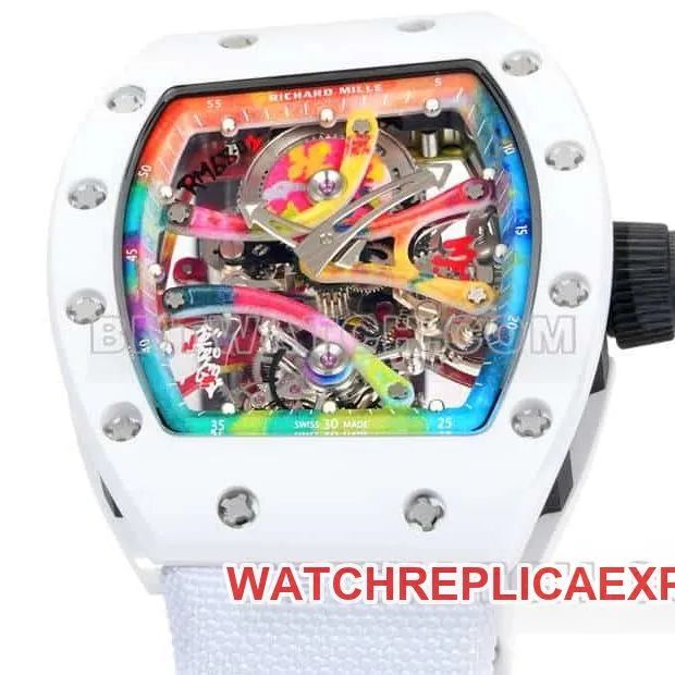 Richard Mille men's top-tier 1:1super graffiti tourbillon white leather model RM 68-01front live photo