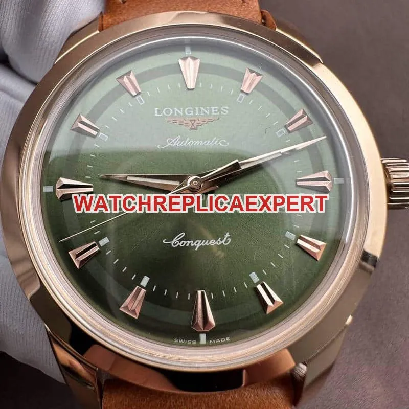 AF FactoryLongines Concas super clonegreen dialrose goldleather strap front live photo