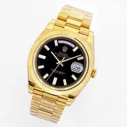 top-tier replicaRolexday displayDatejust18K gold black dial men's mechanical watch front view