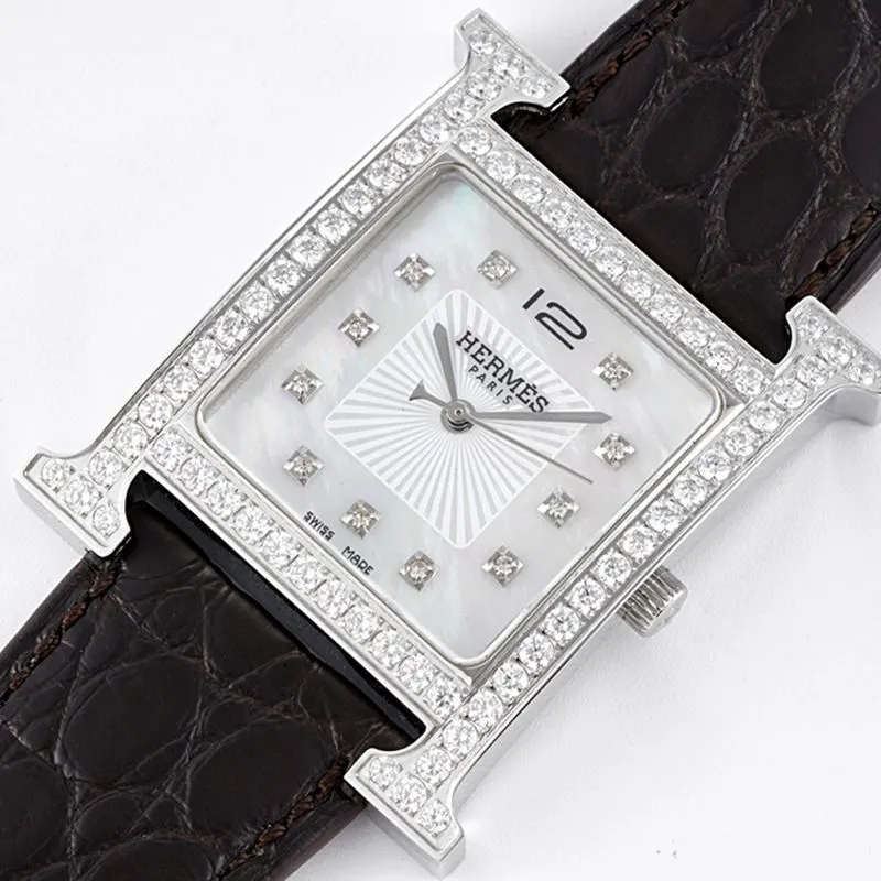 Hermès top-tier watch HeureH three-hand series ladies quartzleather strap casual watch detail shots