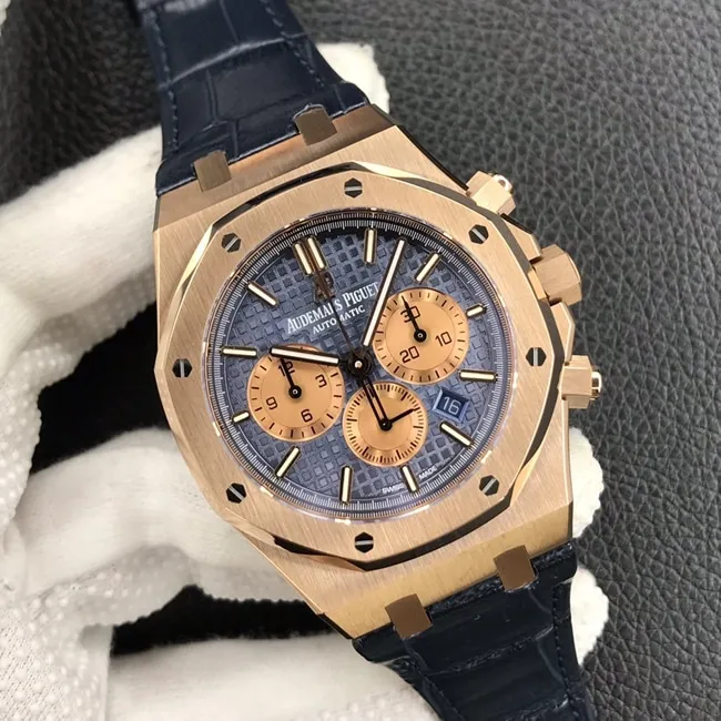 OM Factorytop-tier watch Audemars Piguet Royal Oak men's blue dial26331chronograph series automatic movementleather strap watch front view