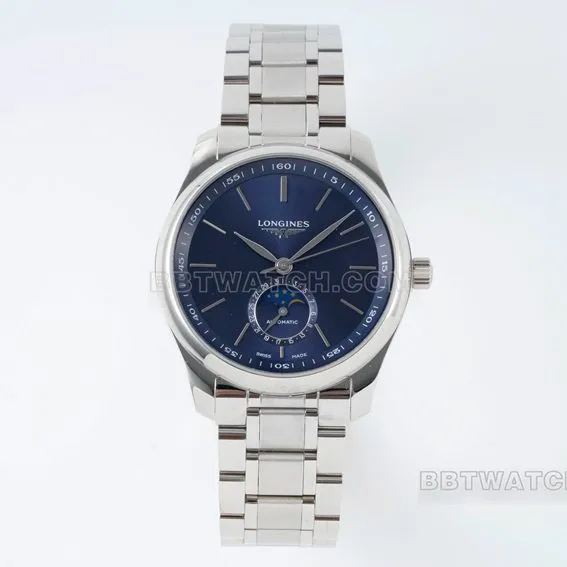 APS factory Longines watchmaking tradition 1:1top-tier replicablue dialmoon phasesteel bracelet model L2.909.4.92.6front live photo
