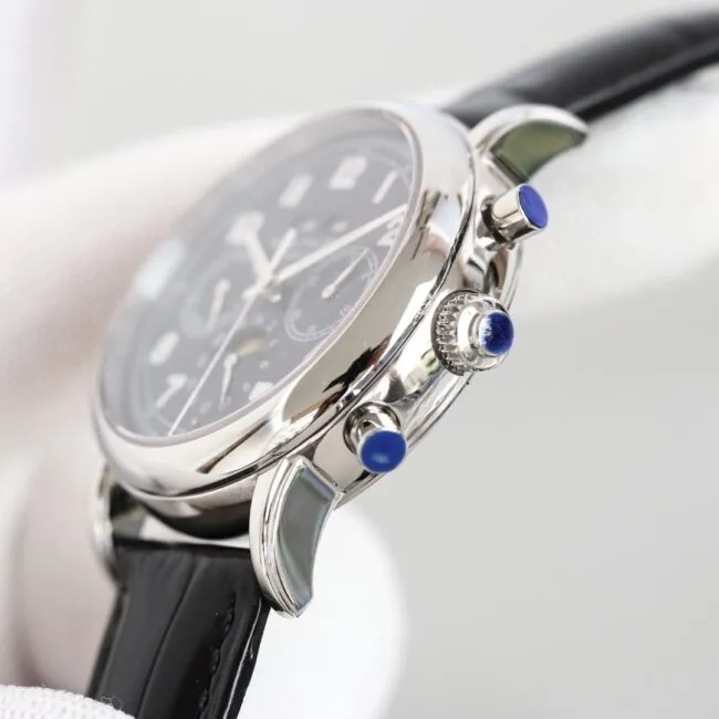 top-tier watch Patek Philippe super complex function chronograph series white steel white bottom men's mechanical watch front view