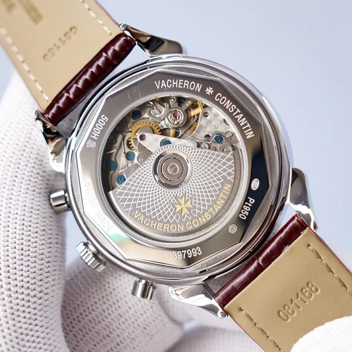 top-tier watch Vacheron Constantin men's white dial1955 series leather strap watch front view