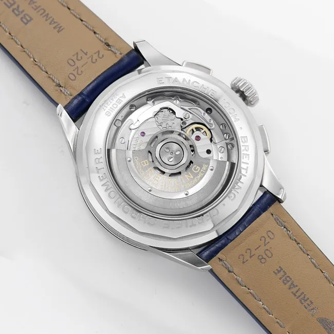 GF Factorytop-tier watch new century men's blue dial blue belt Puya B01chronograph mechanical leather strap watch front view
