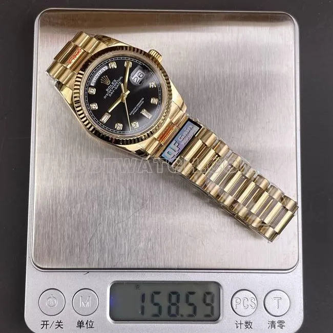 top-tier watch QF factory Day-DateRolexblack dialyellow gold2836 mechanical 36mmcaseback live photo