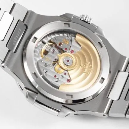 top-tier watch Patek Philippe Nautilus 40th anniversary white steel blue bottom men's mechanical watch front view