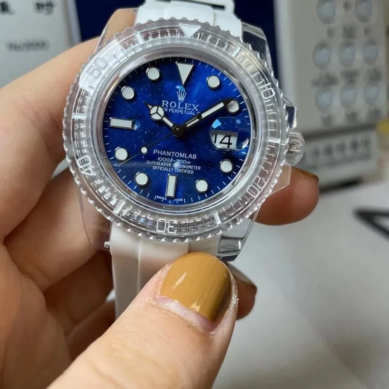 Rolex Blue Submariner Transparent Watch 3135 Movement Blue Dial Front View